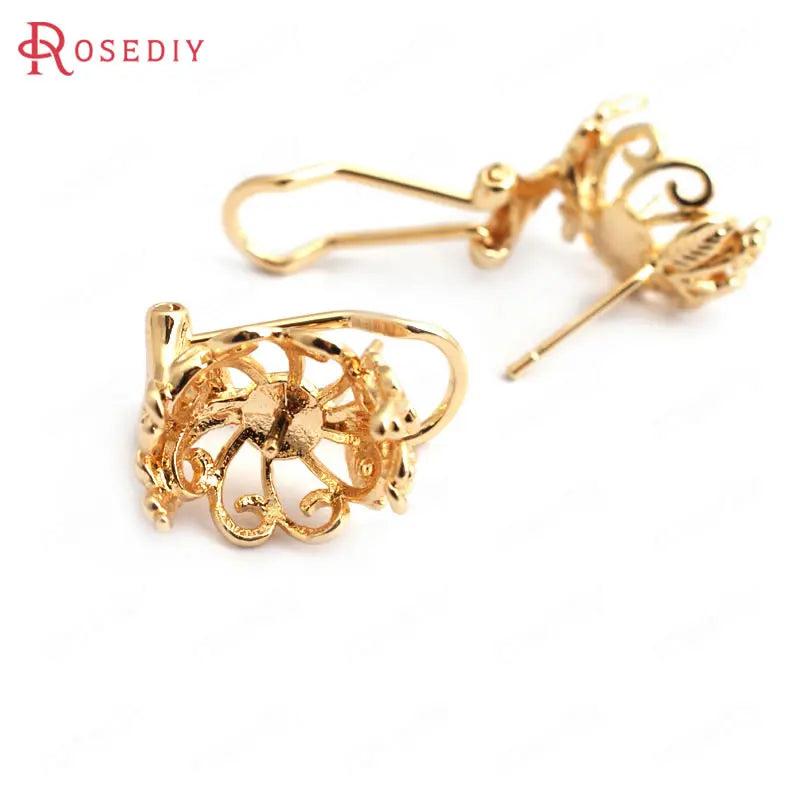 6PCS 12MM 24K Brass Beads Caps Stud Earrings DIY Jewelry Findings