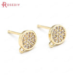 4PCS 7.6x6MM 24K Brass Zircon Stud Earrings Pins Jewelry Making Diy
