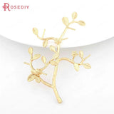 2PCS 60*70MM 24K Brass Flower Tree Branch Pins DIY Jewelry Findings