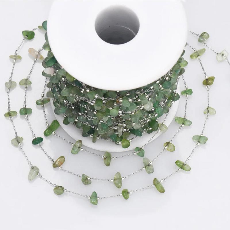 1M Stainless Steel Cable Green Aventurine Chip Gravel Chain