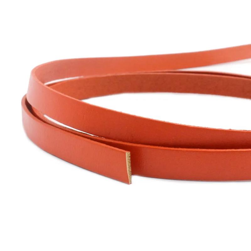 Orange Coated Cow Hide Leather Strip 10mmx2mm Flat Leather Band