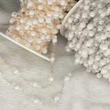 6mm Pearl Beaded Copper Chain Crystal Beads Cable Chain