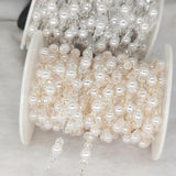 6mm Pearl Beaded Copper Chain Crystal Beads Cable Chain