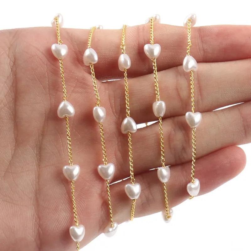 1 Meter Stainless Steel Star Love Heart Pearl Chain DIY Jewelry Findings
