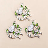 10Pcs Flowers Green Leaves Charms Pendent DIY Jewelry Making Accessories