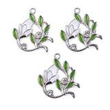 10Pcs Flowers Green Leaves Charms Pendent DIY Jewelry Making Accessories