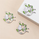 10Pcs Flowers Green Leaves Charms Pendent DIY Jewelry Making Accessories