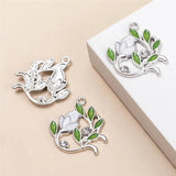 10Pcs Flowers Green Leaves Charms Pendent DIY Jewelry Making Accessories