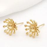 4PCS 11MM 14K Brass Flower Stud Earrings Pins DIY Jewelry Making Supplies