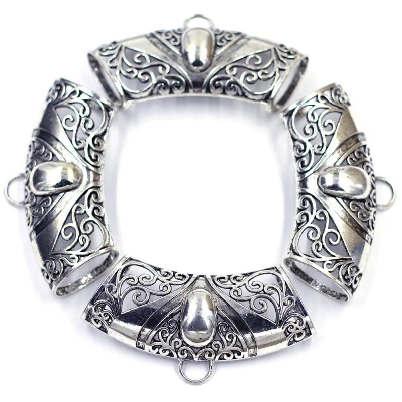 Bail Beads For Wrap Scarf Pendant Flowers Hollow Silver Tone Classic Jewelry DIY
