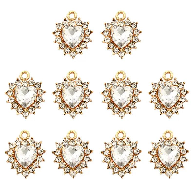 10Pcs Crystal Rhinestone Love Pendant for Earrings DIY Jewelry