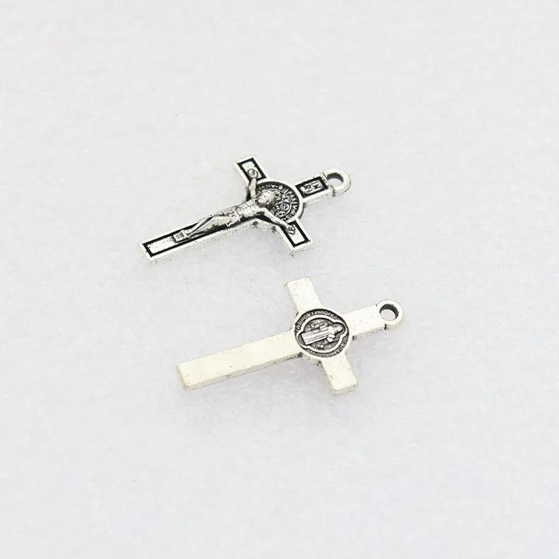 50Pcs DIY Rosary Necklace Parts Mini Jesus Christ Exorcism St Benedict Crucifix