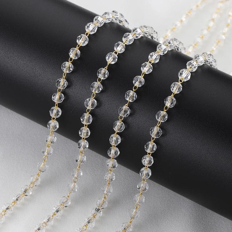 1m 4mm Crystal Glass Beading Chain Copper Chains for Necklace DIY