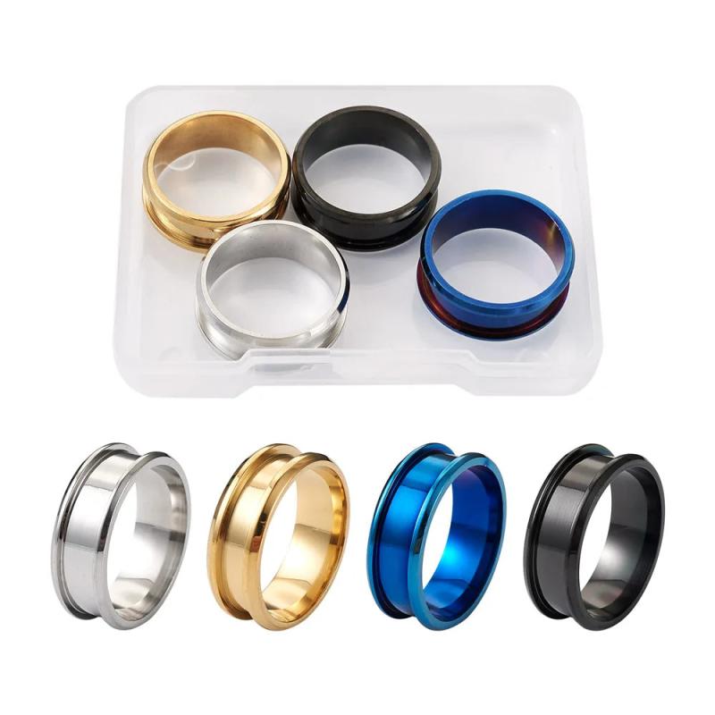 4Pcs Stainless Steel Grooved Ring Settings DIY Jewelry Inlay Ring Making