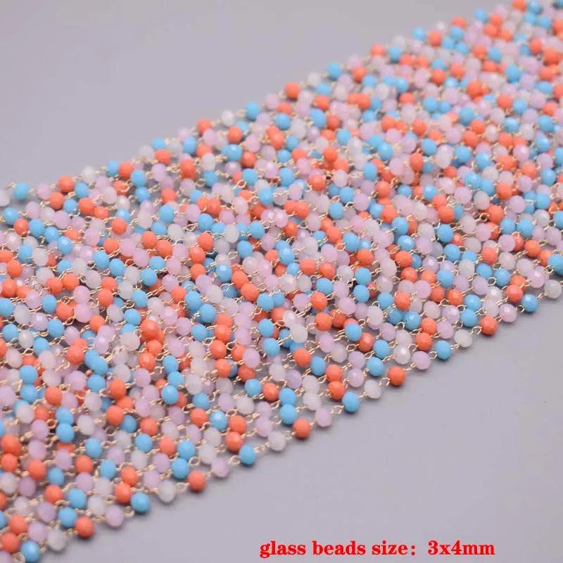 3mm Crystal Glass Beads Chain Copper Necklace 1 meter