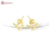 24K Brass Zircon Stud Earrings DIY Jewelry Making Supplies
