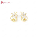 24K Brass Zircon Stud Earrings DIY Jewelry Making Supplies
