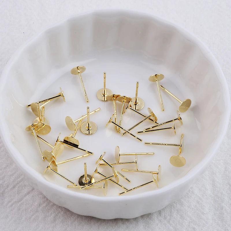 20pcs 14K Plated Brass Earrings Posts for DIY Jewelry Making