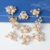 10PCS Pearl Flower Rhinestone Buttons Crystal Hairpins Decor Sewing Craft DIY