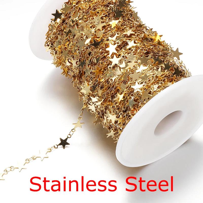 1m Stainless Steel Star Sequins Link Chains for Jewelry Making DIY Supplies