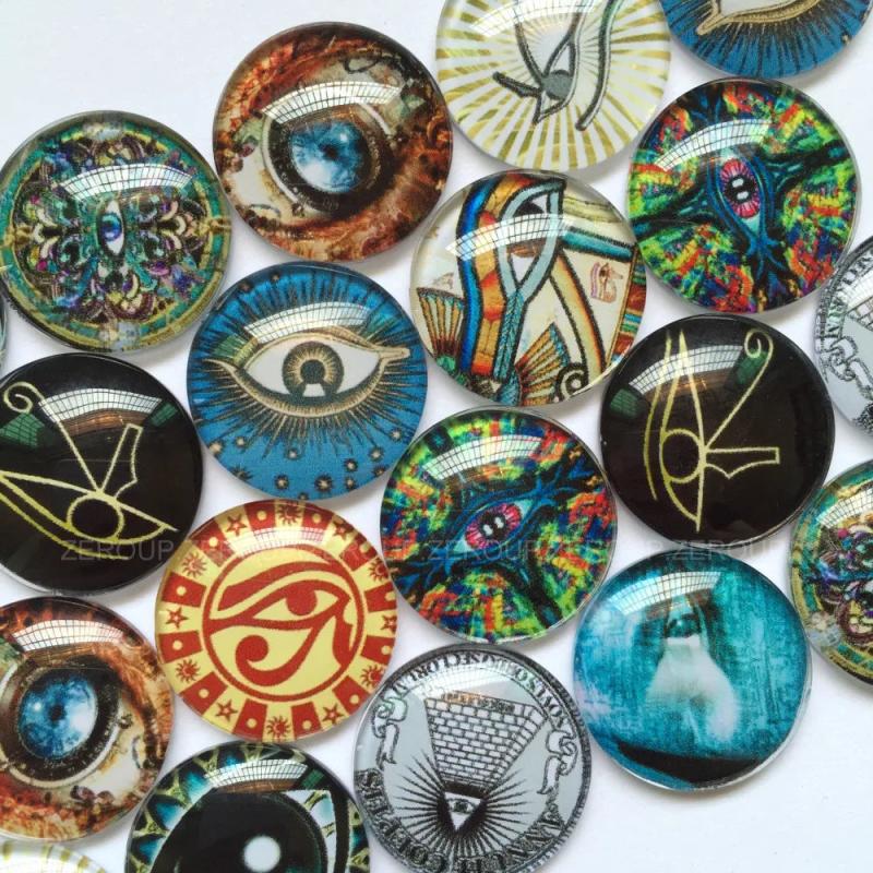 Mixed Pattern Glass Cabochons Round Jewelry Accessories 10pcs