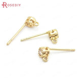 10PCS 4MM 24K Brass Zircon Round Stud Earrings Pins Jewelry Making Supplies