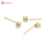 10PCS 4MM 24K Brass Zircon Round Stud Earrings Pins Jewelry Making Supplies