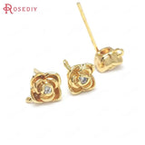 6PCS 6.5x6.5MM Brass Zircon Rose Flower Stud Earrings