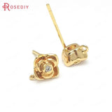 6PCS 6.5x6.5MM Brass Zircon Rose Flower Stud Earrings
