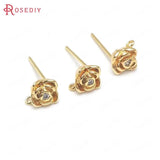 6PCS 6.5x6.5MM Brass Zircon Rose Flower Stud Earrings