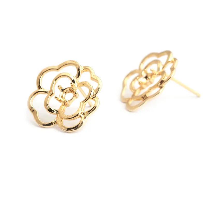 6PCS 18x17.5MM 24K Brass Flower Stud Earrings DIY Jewelry Findings