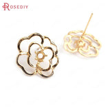 6PCS 18x17.5MM 24K Brass Flower Stud Earrings DIY Jewelry Findings