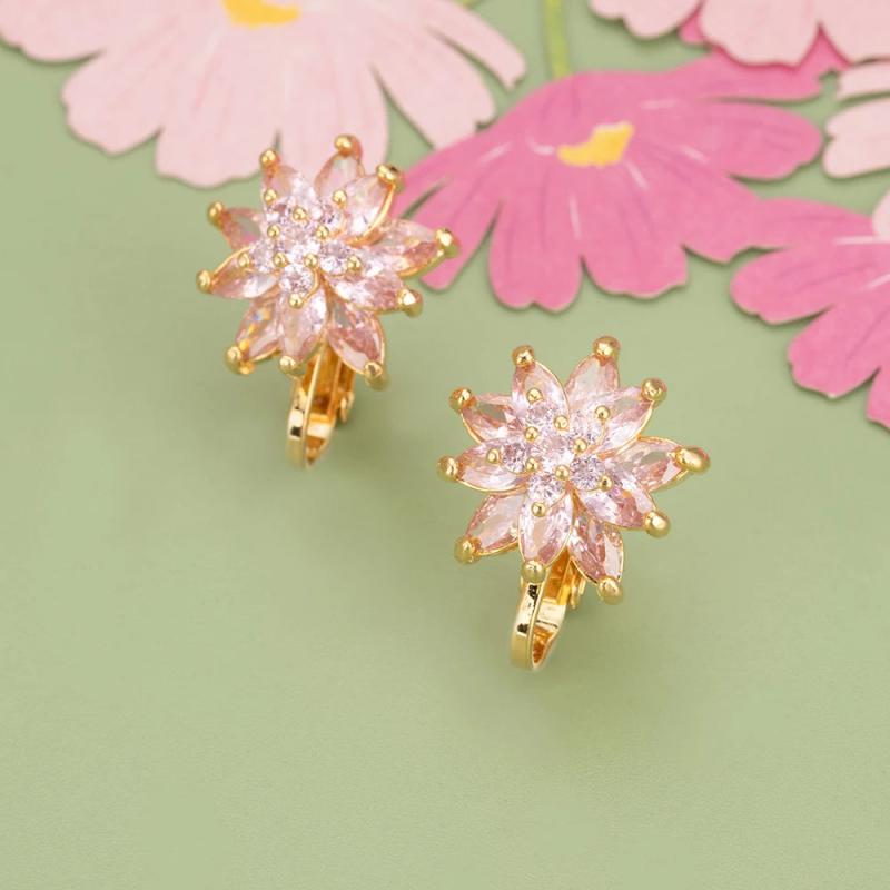 18K Plated Copper Ear Clip with Zircons for DIY Earrings