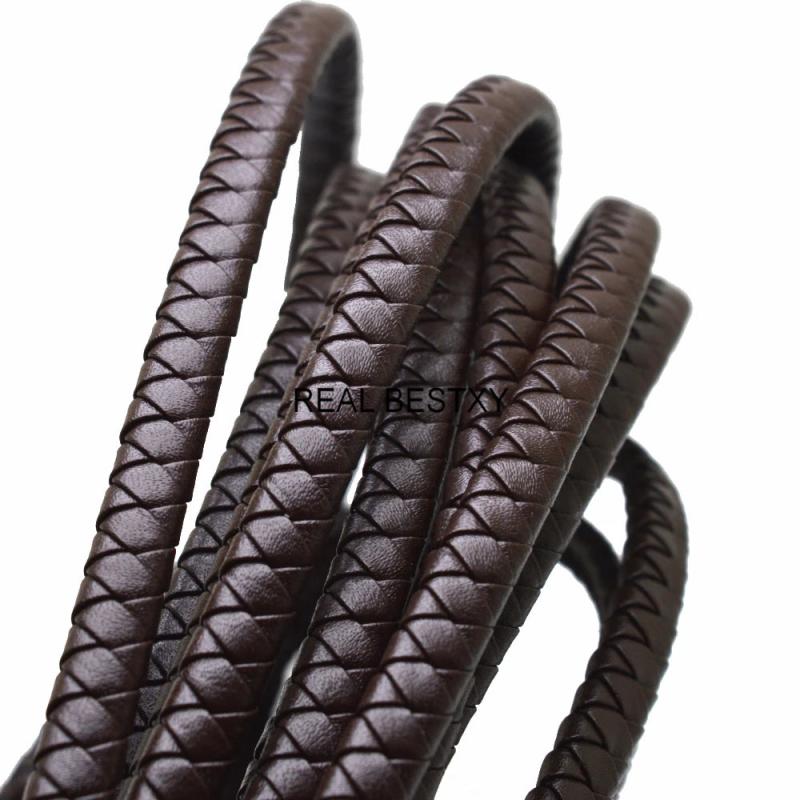 1m 8*5mm Brown Braided Flat Leather Cord for Men Bracelets DIY