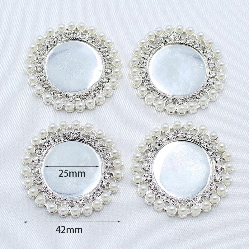 2pcs 42mm Round Rhinestones Pearl Tray Ornaments Clothing DIY Jewelry