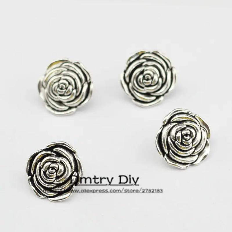 Dmtry 5pcs Ancient Silver Rose Flowers Jewelry Findings DIY Parts