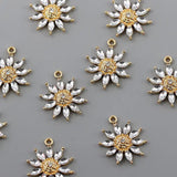 Rhinestone Sunflower Charms Metal Flower Pendant for DIY Jewelry