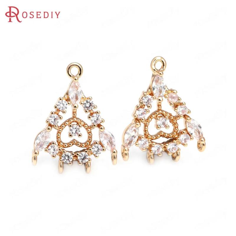 6PCS High Champagne Brass Zircon Heart Charms Pendants