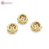 6PCS 9MM 24K Brass Zircon Spacer Beads Bracelets Jewelry Making DIY