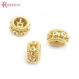 6PCS 9MM 24K Brass Zircon Spacer Beads Bracelets Jewelry Making DIY