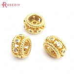 6PCS 9MM 24K Brass Zircon Spacer Beads Bracelets Jewelry Making DIY