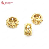 6PCS 9MM 24K Brass Zircon Spacer Beads Bracelets Jewelry Making DIY