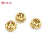 6PCS 9MM 24K Brass Zircon Spacer Beads Bracelets Jewelry Making DIY