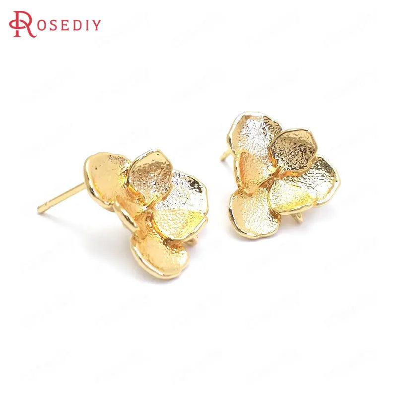 6PCS 16x14MM 24K Brass Flower Stud Earrings Pins High Jewelry Making Supplies