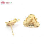 6PCS 16x14MM 24K Brass Flower Stud Earrings Pins High Jewelry Making Supplies
