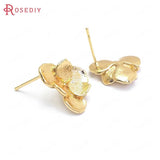 6PCS 16x14MM 24K Brass Flower Stud Earrings Pins High Jewelry Making Supplies