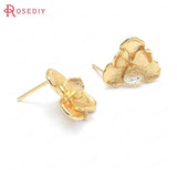 6PCS 16x14MM 24K Brass Flower Stud Earrings Pins High Jewelry Making Supplies