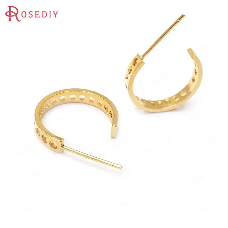 6PCS 15.5MM 24K Brass Many Hole Circle Stud Earrings