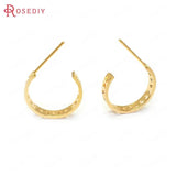 6PCS 15.5MM 24K Brass Many Hole Circle Stud Earrings