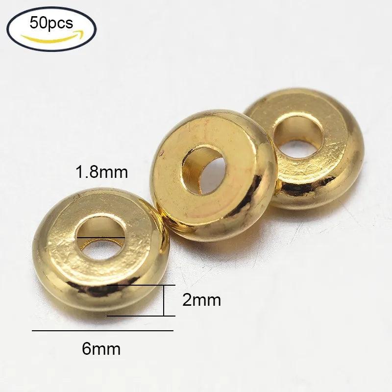 50PCS Flat Round Brass Spacer Beads Rose/Golden/Mixed 6-8x1.7-2.5mm